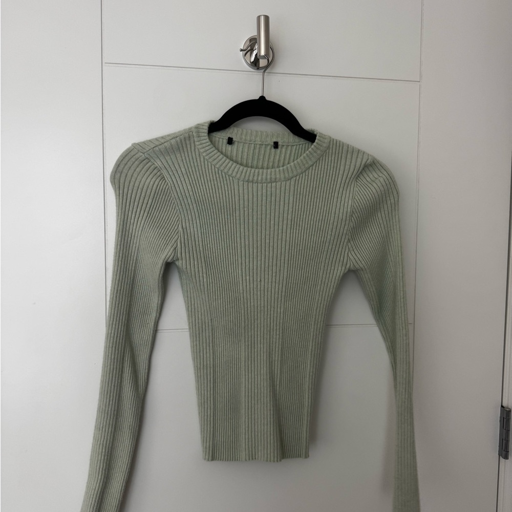 Sage Green Ribbed Long Sleeve Sweater